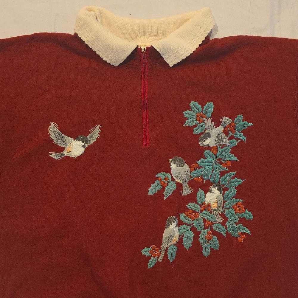 Whim-Z Vintage Women's Red 1/4 zip Fleece‎ With Collar Sweatshirt Grandma M